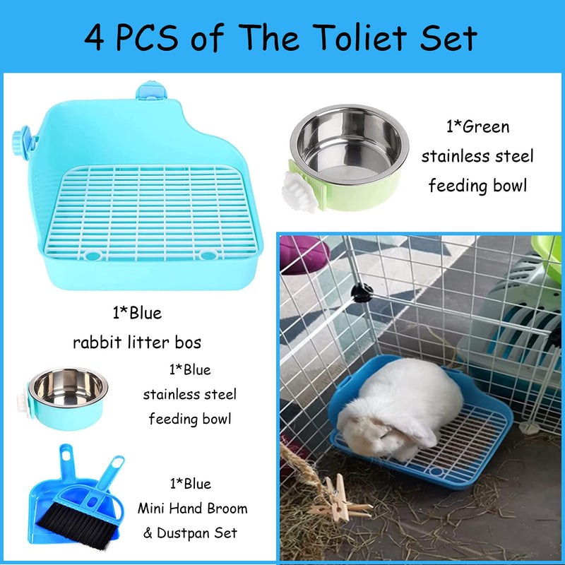 PINVNBY Rabbit Litter Box for Cage Bunny Corner Litter Bedding Box Small Animal Litter Pan Hanging Pet Bowls Cage Potty Trainer Pet Toilet for Rabbit Bunny Guinea Pigs Chinchilla Ferret Small Animals Blue - BeesActive Australia