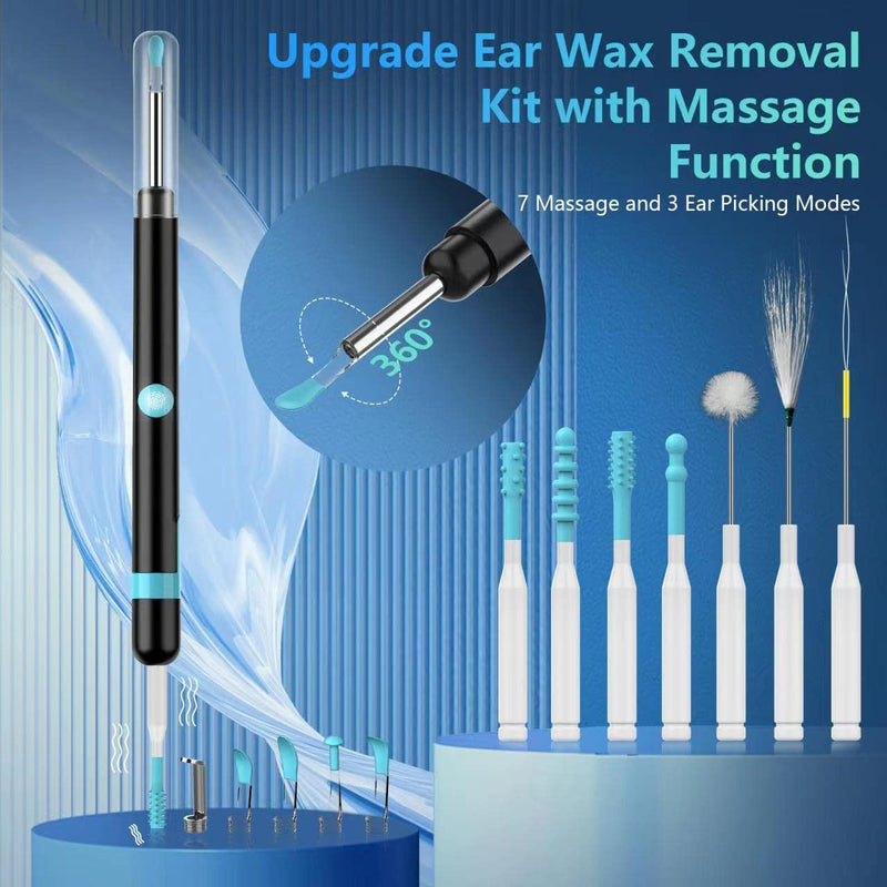 Ear Wax Removal Kit Camera, Upgraded Otoscope Earwax Removal Kit with 7 Massage Functions for Kids Adult Pet, 1080P FHD WiFi Wireless Ear Remover with 6 LED Lights Subitable for Various Smart Devices Black - BeesActive Australia