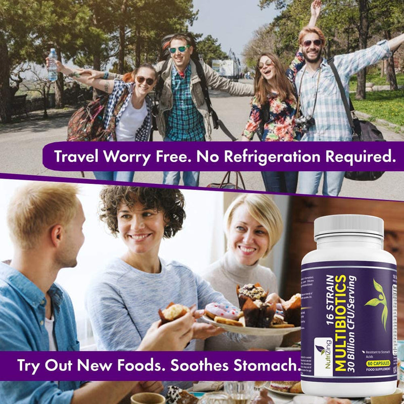 BioCultures Complex - 16 Live Strains with 30 Billion CFU/Serving Source Powder - Vegan Time Release Capsules. With Lactobacillus Acidophilus and Bifidobacterium - Made in UK by Nutrizing - BeesActive Australia