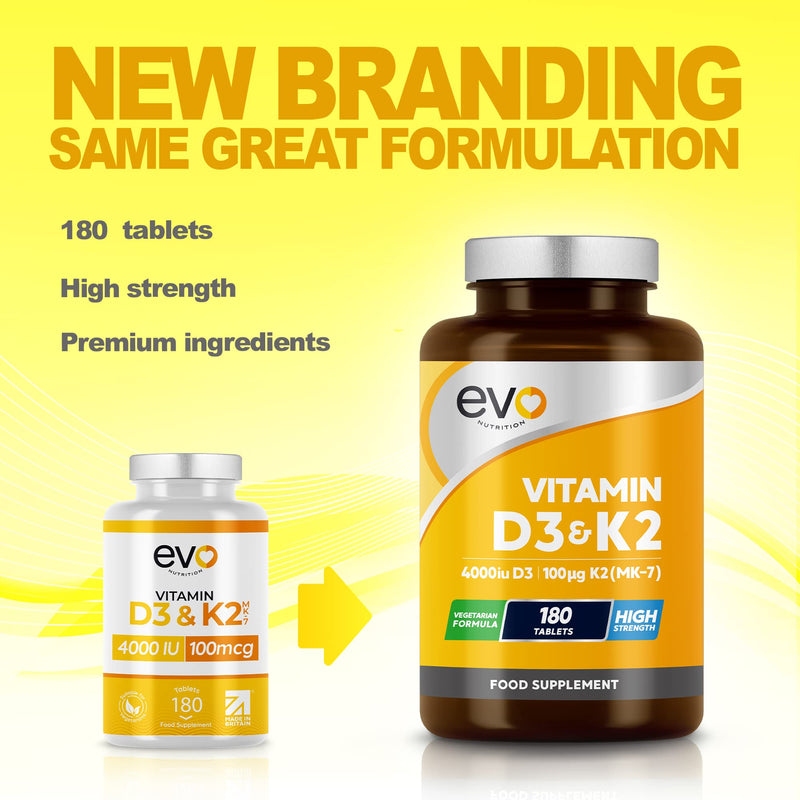 Vitamin D3 4000iu & Vitamin K2 100ug (MK7) |180 Vitamin D3 K2 Vegetarian Tablets | 1-A-Day | 6 Month Supply | High Strength D3 and K2 Vitamin | Vitamin D K2 Supplement | Made in The UK - BeesActive Australia
