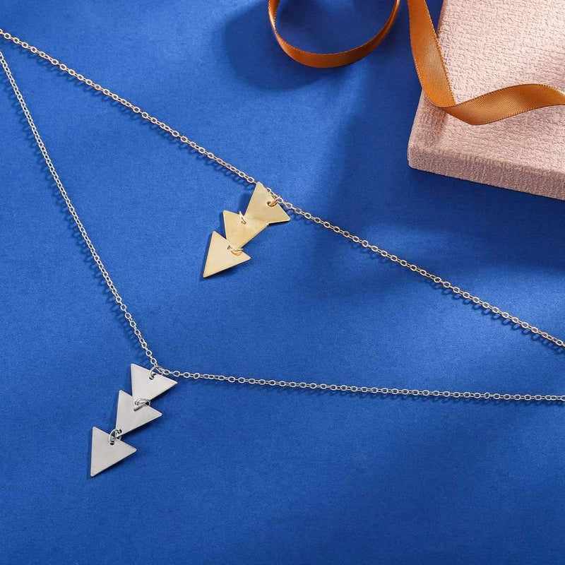 Brinote Triangle Necklace Chain Fashion Silver Geometric Sweater Necklaces Jewelry for Women and Girls (Silver) - BeesActive Australia