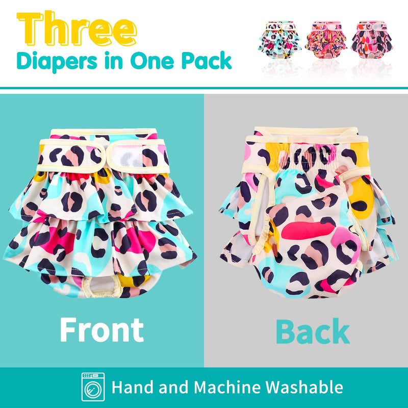 Washable Dog Diapers Female 3 Pack Reusable Premium Highly Absorbent Doggie Diapers, Flexible Puppy Diapers, Durable Leak-Proof Leopard Dog Diapers for Period Heat Incontinence Puppy Training X-Small - BeesActive Australia