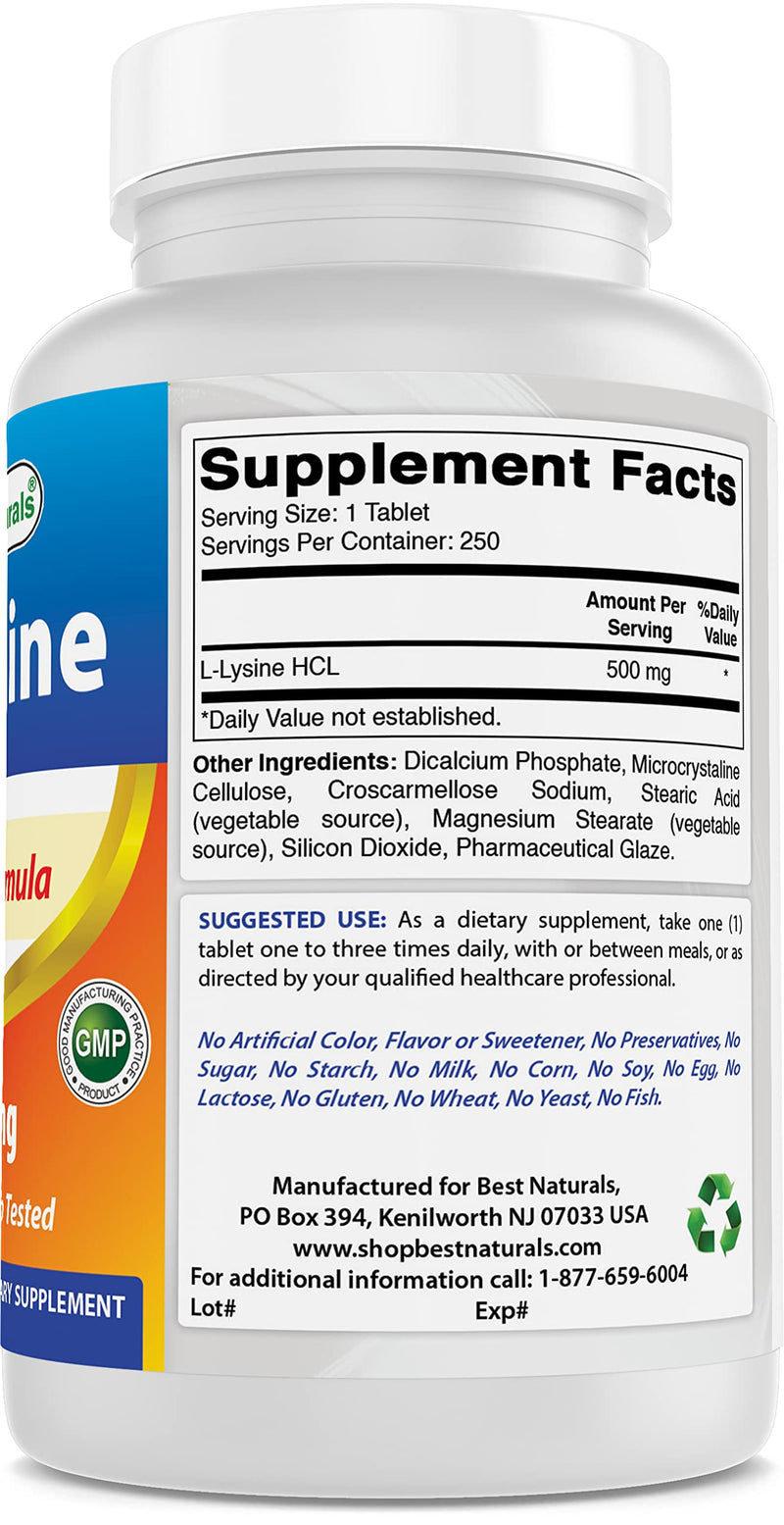Best Naturals L-Lysine 500 mg 250 Tablets 250 Count (Pack of 1) - BeesActive Australia