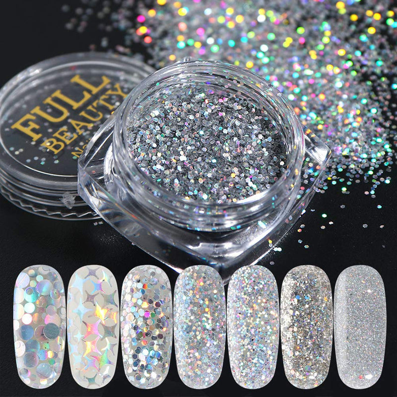 Luomi 8 Boxes Holographic Nail Art Sequins Glitter Kits, Nail Art Sequins Powder Metallic Shining Flakes Silver Nail Set for Nails Manicure Art Craft Decoration… - BeesActive Australia