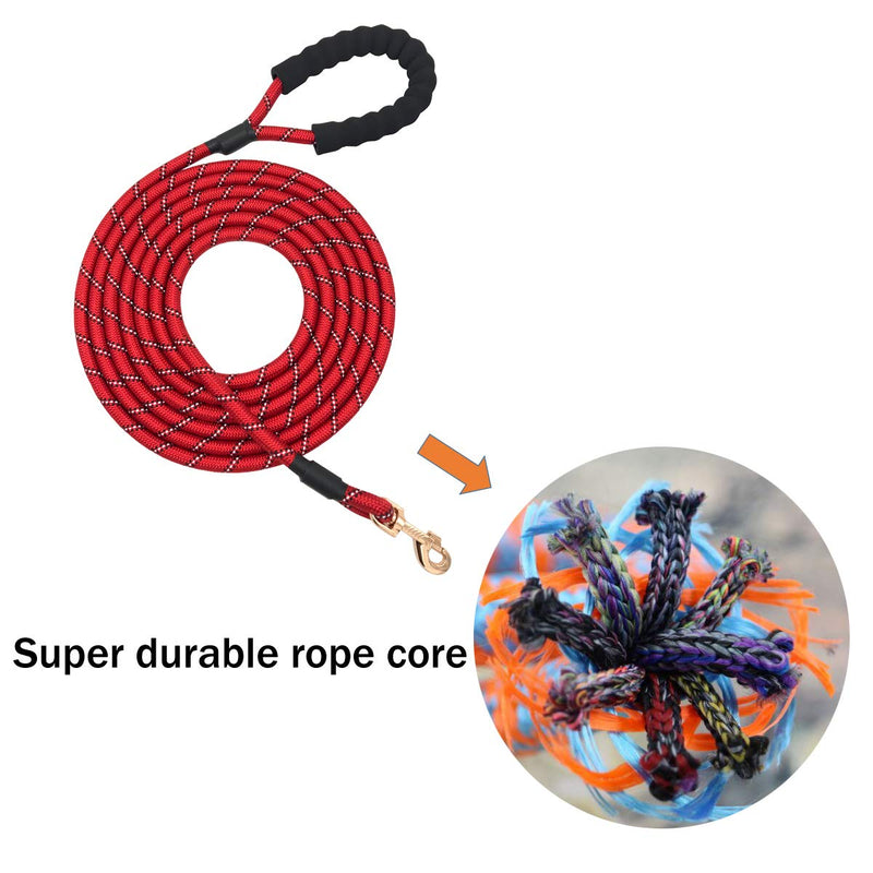 Shorven Nylon Strong Dog Rope Lead Reflective Training Dog Leash with Soft Handle 5-20 FT Long (Dia:0.5" 20FT) Red - BeesActive Australia