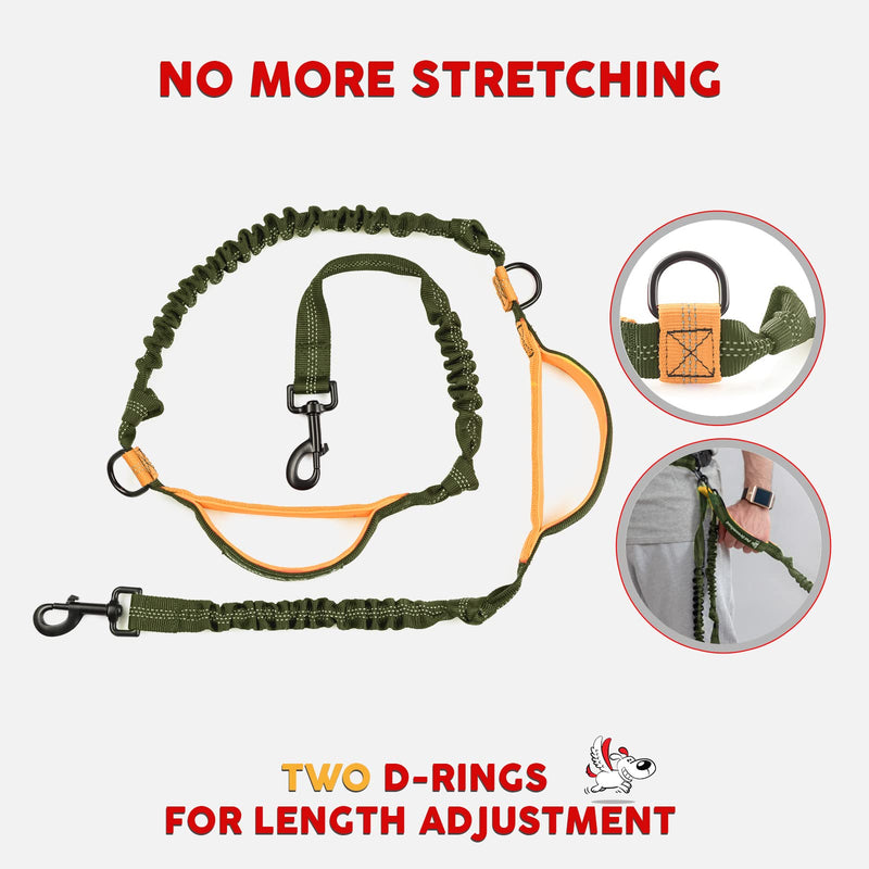 Hands Free Dog Leash for Running | Waist Leash for Walking, Hiking, Cycling and Training w. Adjustable Belt and Retractable Bungee Leash for Medium and Large Pet | Professional Lead Walker Harness Khaki & Orange Large Dog (35-150 lbs) - BeesActive Australia
