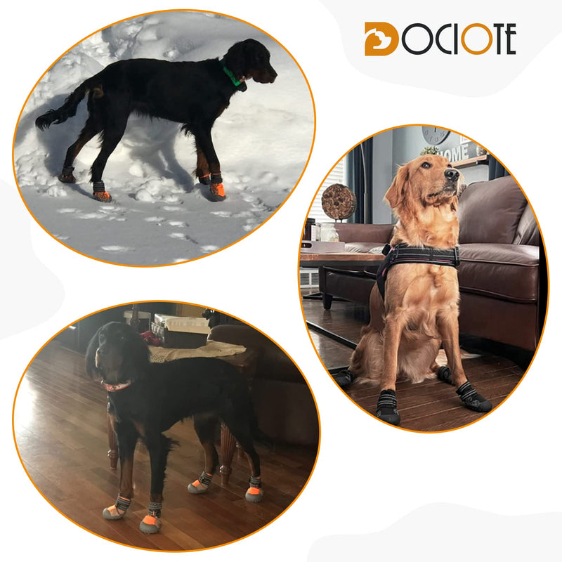 Dog Shoes for Large Medium Dogs, Waterproof Dog Booties with Reflective Strap Anti Slip Rubber Sole - Comfortable Dog Hiking Boots Paw Protectors for Walking Jogging Indoor Outdoor Hardwood Floor #7 (Width: 2.75" ; Length: 3.55") Orange - BeesActive Australia