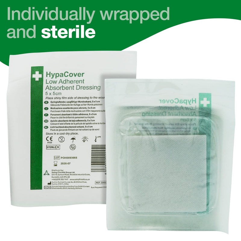 HypaCover Low Adherent Dressing Pads for Wounds Absorbent Dressing, 5x5cm (Pack of 25) 5x5 cm (Pack of 25) Pack of 25 - BeesActive Australia