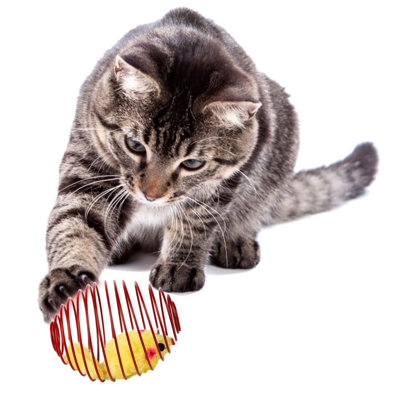 10-Pack Cat Spring Balls with Caged Rats Stretchable Cat Springs Toys Interactive Cat Toy Spiral Crinkle Cat Toy and Glitter Cat Pom Pom Balls Rolling Cat Balls for Indoor Cats, Random Color - BeesActive Australia