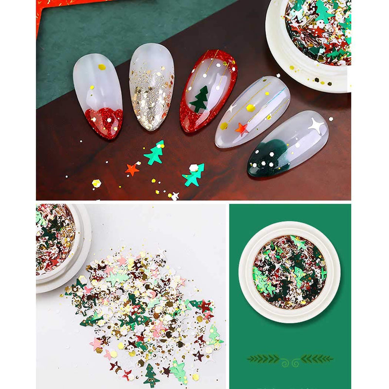 Sethexy 3 Boxes Christmas Snowflake & Trees Nail Paillette Stars Iridescent DIY Bling Nails Sequins for Art Design - BeesActive Australia