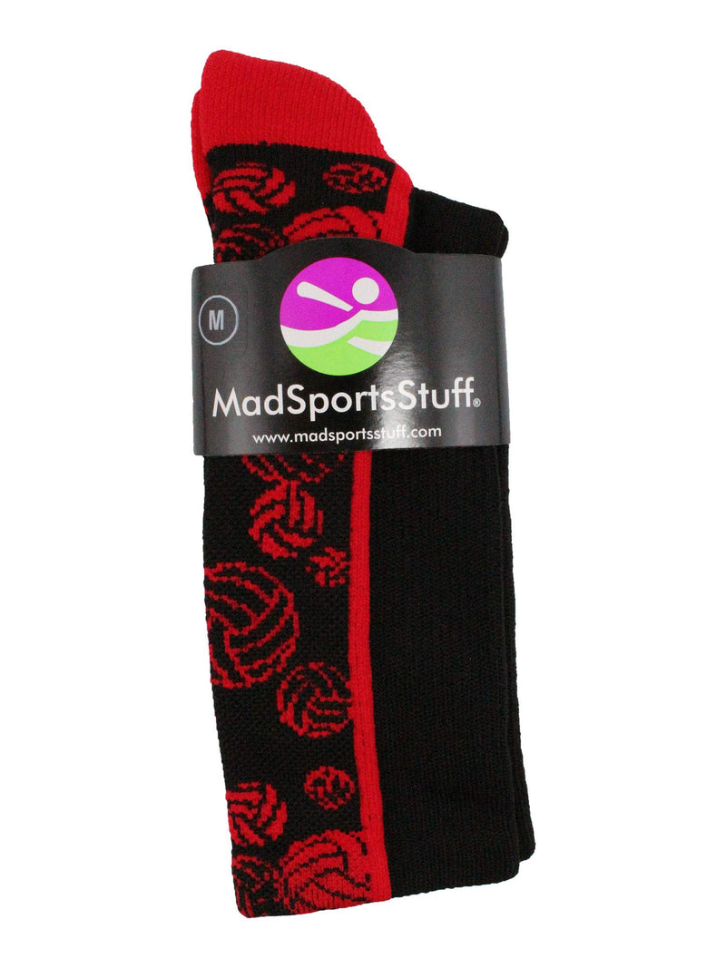 [AUSTRALIA] - MadSportsStuff Crazy Volleyball Logo Crew Socks (Multiple Colors) Black/Red Large 