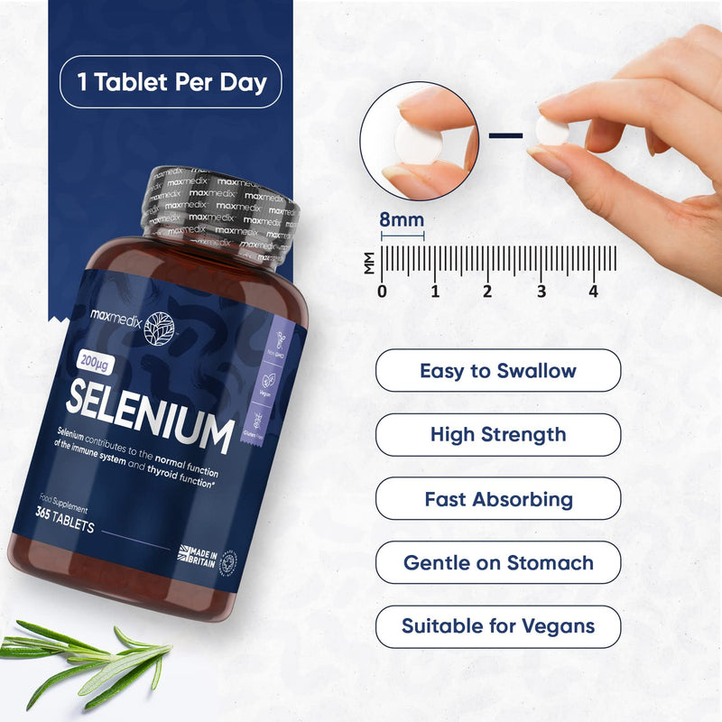 Selenium 200mcg - 365 Selenium Tablets (1 Year Supply) - Yeast Free Selenium Supplements - L-Selenomethionine - Natural Immune System & Thyroid Supplements - Hair and Nail Supplements for Women & Men - BeesActive Australia