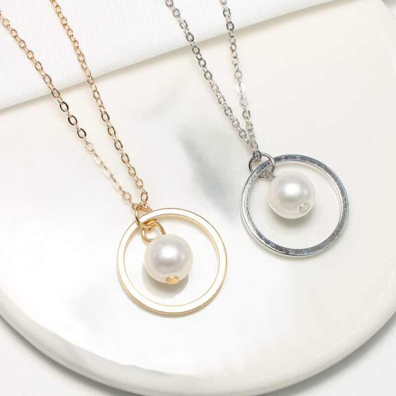 TseanYi Circle Pearl Necklace Chain Tiny Pearl Pendant Necklace Karma Eternity Chain Necklaces Jewelry for Women and Girls (Gold) Gold - BeesActive Australia