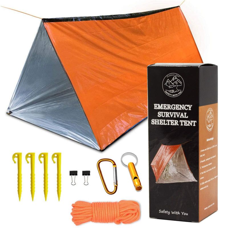 Emergency Tent, 2 Person Tube Tent Survival Shelter with Paracord, Stakes, Whistle Ultralight Survival Tent Emergency Shelter Use as Survival Gear Space Blanket for Camping, Hiking Orange - BeesActive Australia