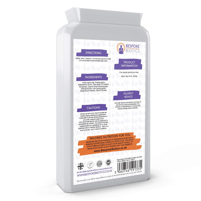 Alpha Lipoic Acid | Opti-Lip 300mg | 120 Caps| Super Antioxidant ALA |Liver| Skin|Brain|Ageing| Sugar Control| Double Action RALA SALA | Peripheral Neuropathy | UK Made | GMP Standard - BeesActive Australia