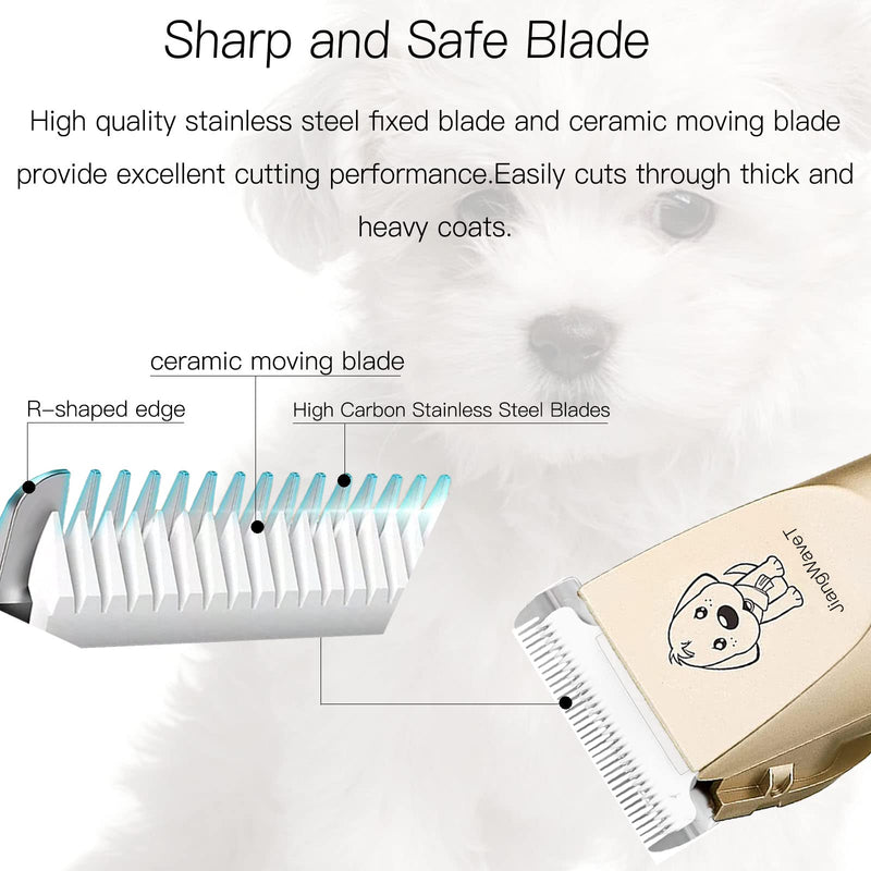 JiangWaveT Dog Cat Clippers Grooming Kit - Professional Cordless Rechargeable Dog Clippers，Low Noise & Suitable Horse Cat Dog Hair Clippers Shaver Tools Gold - BeesActive Australia