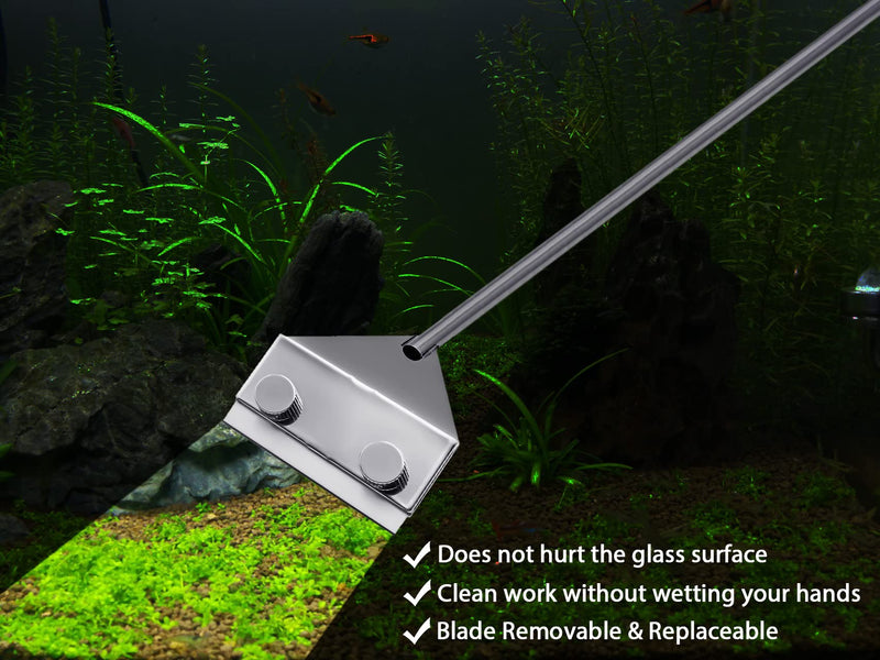 Famgee Aquarium Fish Tank Tools Kit Stainless Steel Algae Cleaning Scraper Razor Cleaner with 10 Pcs Blades (26 Inch) - BeesActive Australia
