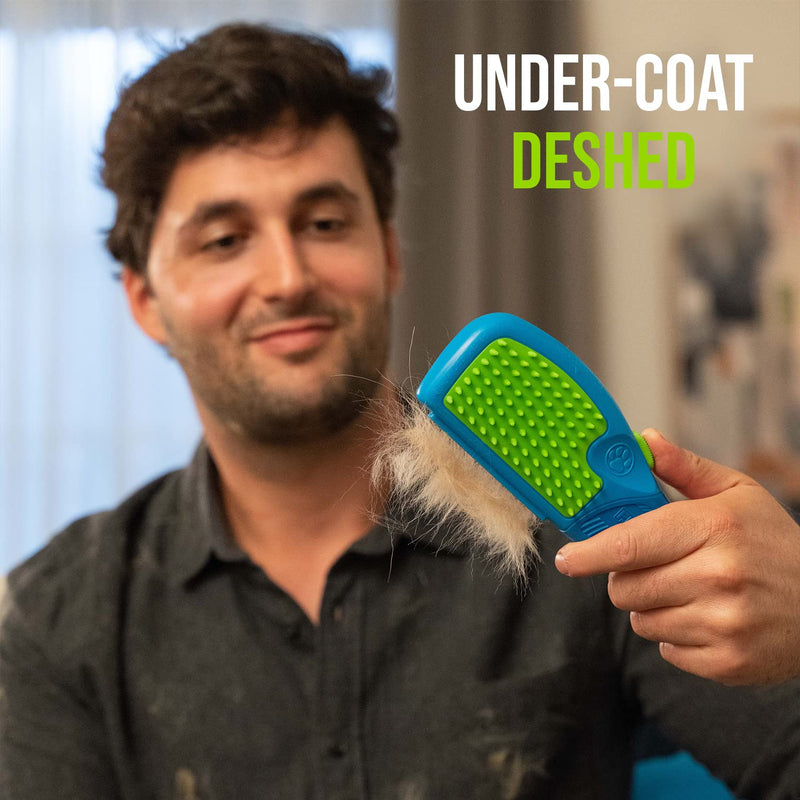 FURaser Dog Grooming Brush for Dogs & Cats, Long and Short Hair Dematting Comb, Topcoat & Undercoat Rake Deshed Tool -Silicone Bristles, De Shedding Blade, Microfiber Pad, Rubber Handle (Blue) DeShedding Tool with Self Cleaning Cover - BeesActive Australia