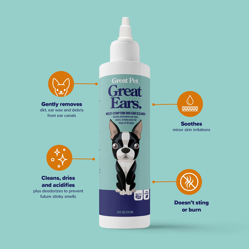 Great Pets - Dog & Cat Ear Cleaner - Advanced Ear Cleaning Solution for Dogs & Cats (8oz Bottle), Cat & Dog Ear Wash Rinse, Ear Wash Cleanser - Cleans Wax, Removes Irritation, Itching and Infection - BeesActive Australia