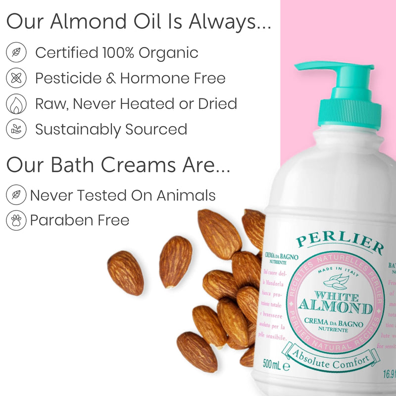 Perlier White Almond Shower & Bath Cream - Nourishing & Soothing Luxury Bath Cream Made With Almond Oil For Deep Moisturization And Hydration (16.9 Fluid Oz.) - BeesActive Australia