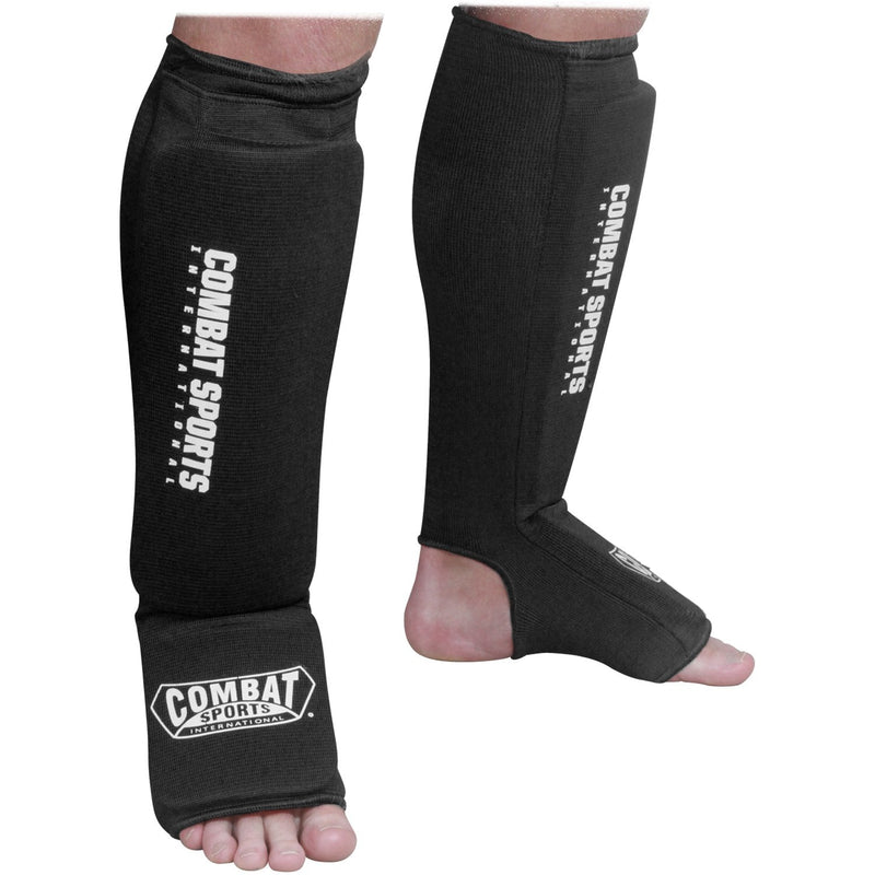 Combat Sports Washable MMA Elastic Cloth Shin & Instep Padded Guards Large Black - BeesActive Australia