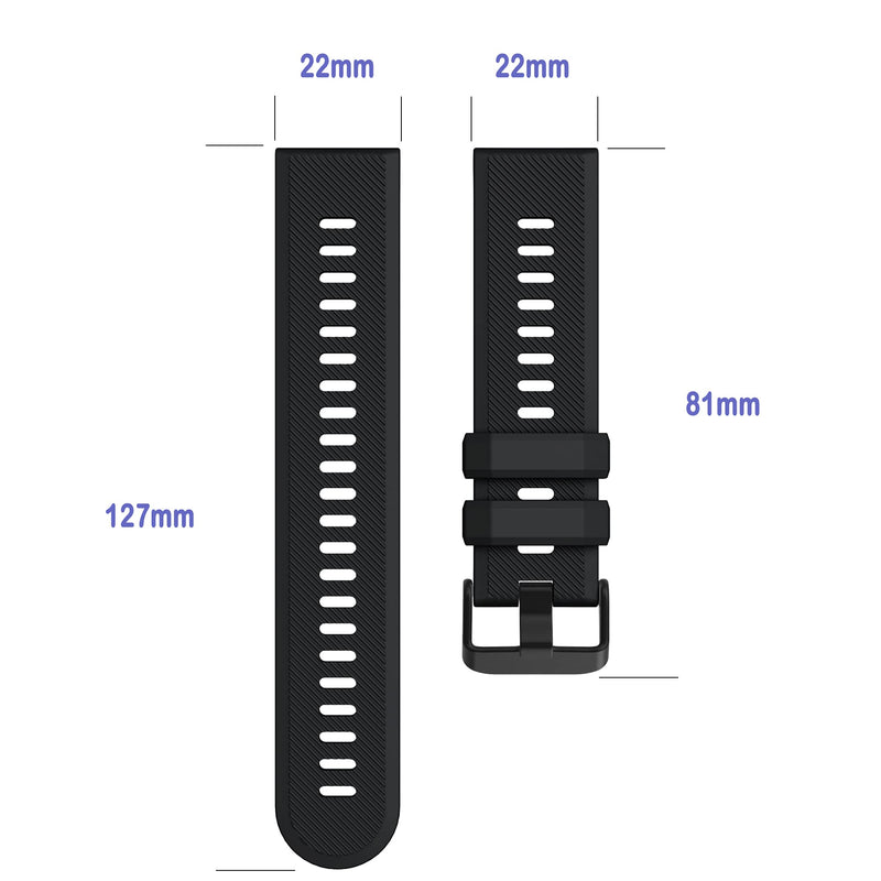 Compatible with Garmin Forerunner 745 Bands, 22mm Soft Silicone Quick Release Replacement Wristbands with Metal Buckle for Garmin Forerunner 745/Vivoactive 4 Watch Band Sport Strap Accessories Grey Black - BeesActive Australia