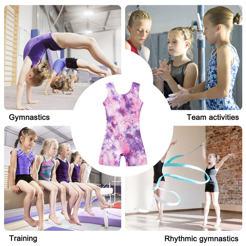 Funnycokid Girls Gymnastics Leotards with Shorts Sparkle Dance Unitards Mermaid Active Biketards 2-10 Years Purple Tie Dye 5-6 Years - BeesActive Australia