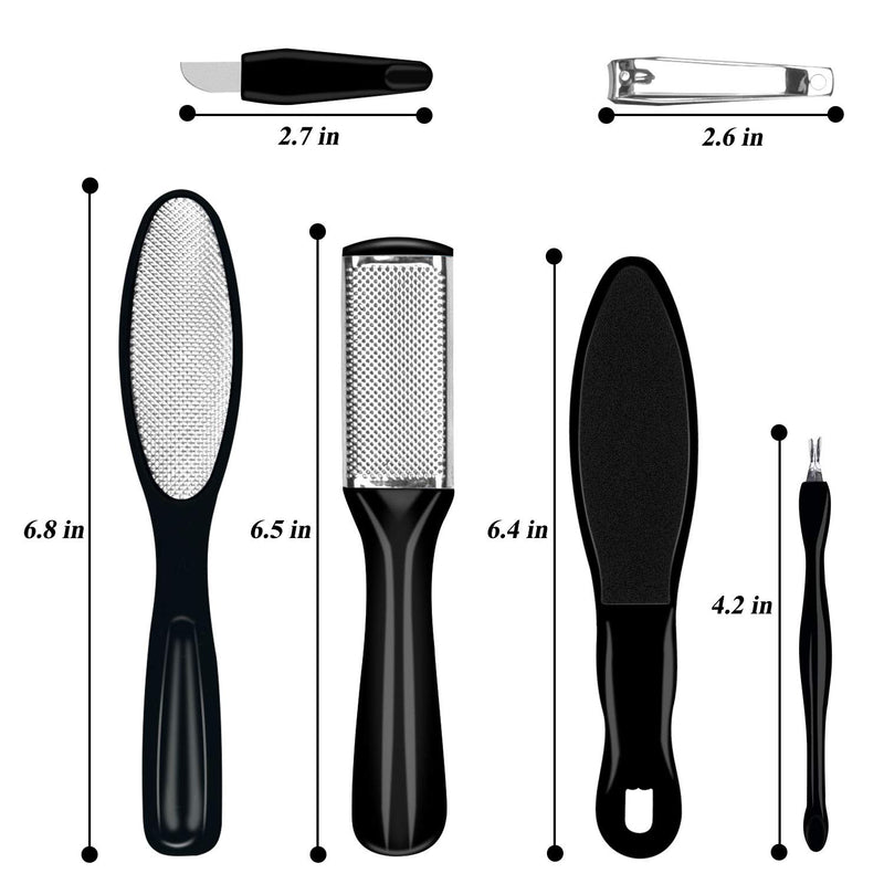 Professional Pedicure Tools Kit Foot File Callus Remover Colossal Foot Rasp and Professional Foot Scrubber Pedicure Kit to Remove Hard Skin for Feet (6pcs, Black) 6pcs - BeesActive Australia