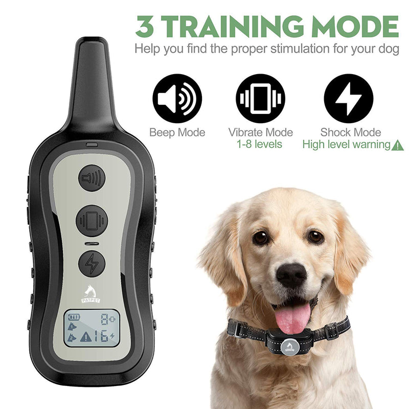 PATPET Dog Training Collar Dog Shock Collar with Remote, 3 Training Modes, Beep, Vibration and Shock, Up to 1000 ft Remote Range, Rainproof for Small Medium Large Dogs Light grey - BeesActive Australia