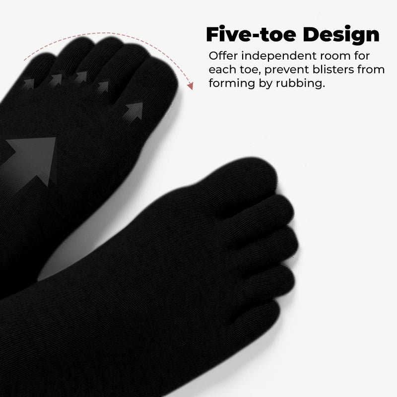 Mens Toe Socks Cotton Running Five Finger Crew Socks Cotton Black-5 Pairs(10-13 Us) - BeesActive Australia