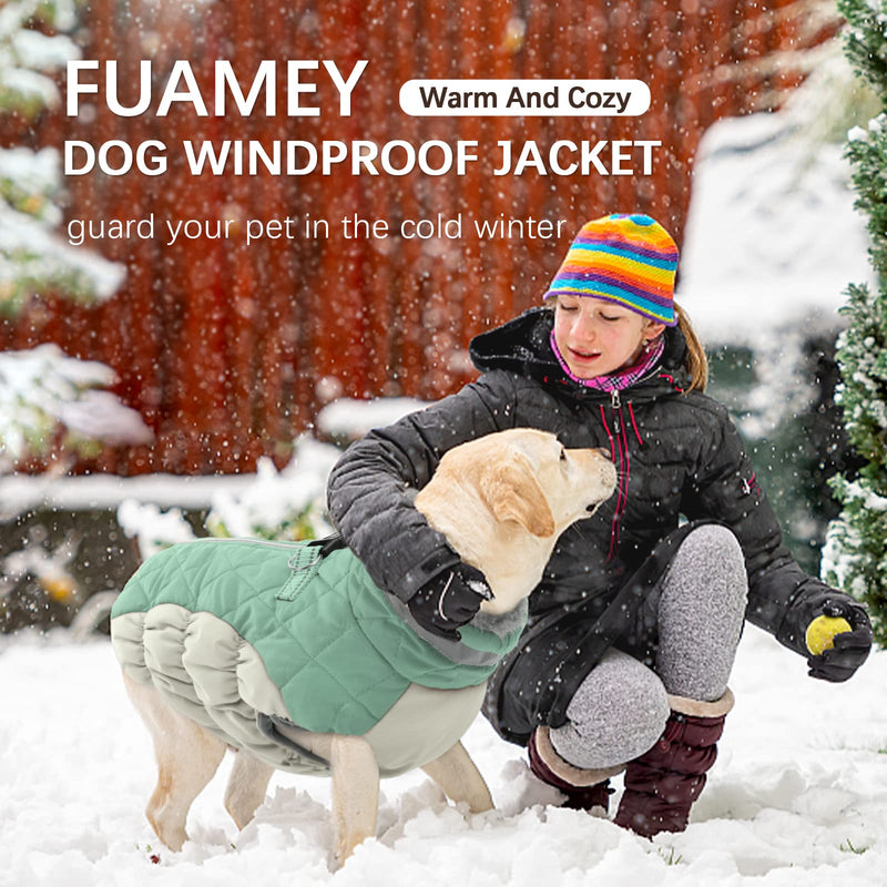 FUAMEY Dog Winter Jacket,Dog Cold Weather Coats Paded Dog Vest Warm Zip Up Dog Windproof Apparel Pet Fleece Lined Outfit for Small Medium Large Dogs with Harness Cozy Dog Clothes with Fur Collar Small(chest:17in) green - BeesActive Australia