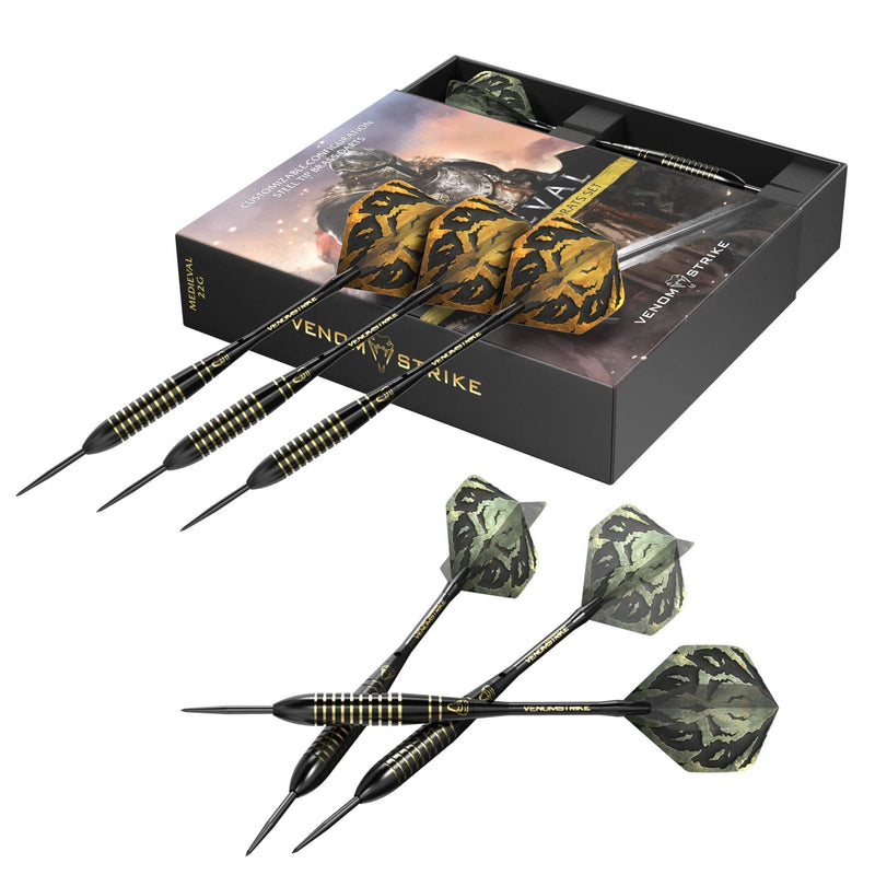 CC-Exquisite Professional Steel Tip Darts Set - 6 x 22g Brass Barrels with 12 Flights Standard/Slim, 12 Aluminum Shafts 35/48mm, 12 O-Rings, Dart Tool, Dart Sharpener and Case (Black & Gold) Black - BeesActive Australia