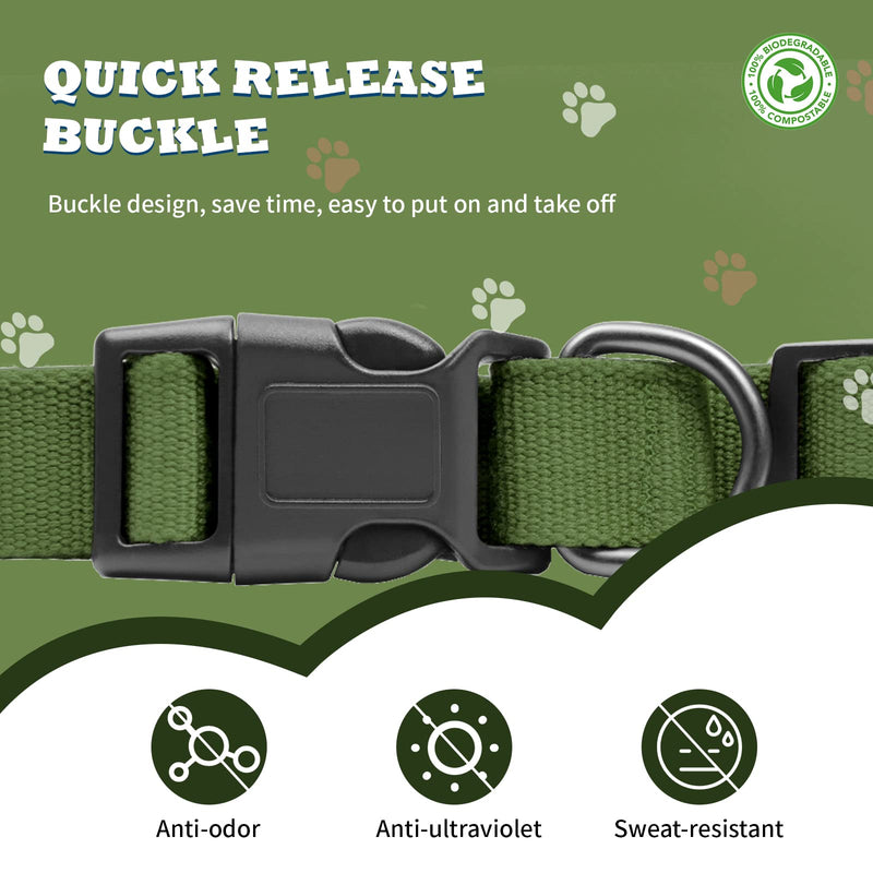 Pawhuggies Soft Natural Bamboo Fabric Dog Collar, Adjustable Pet Collar with Quick Release Buckle, Durable Breathable and Fade Resistant, 4 Colors, for Small Medium Large Dogs Green L 1"W 18"-20"L - BeesActive Australia