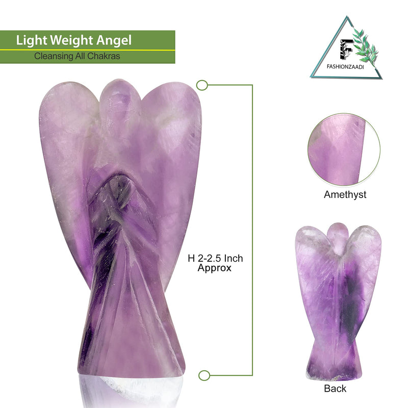 FASHIONZAADI Amethyst Carved Pocket Angel for Reiki Healing Statue Guardian Peace Figurine emf Protection Size - 2-2.5 Inch - BeesActive Australia