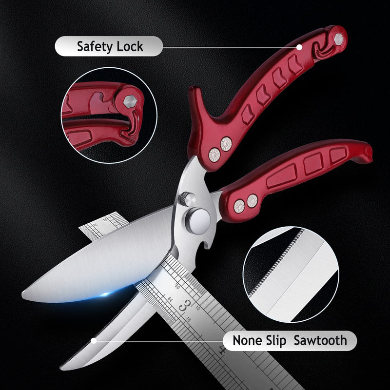 DRAGON RIOT Heavy Duty Poultry Shears - A Must Have Kitchen Shears for Chicken and Meat Cutting - Dishwasher Safe and Stainless Food Kitchen Scissors for Thanksgiving(Burgundy) Burgundy - BeesActive Australia