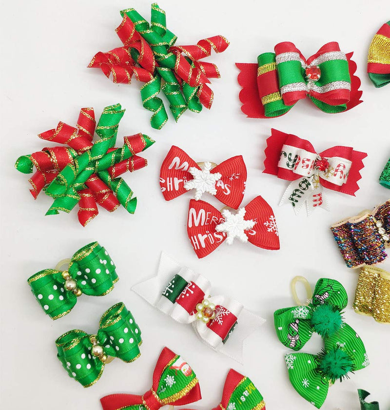 Hixixi 30pcs Dog Puppy Cat Mix Christmas Shiny Rhinestone Hair Bows Rubber Bands Pet Xmas Grooming Accessories (30PCS) - BeesActive Australia