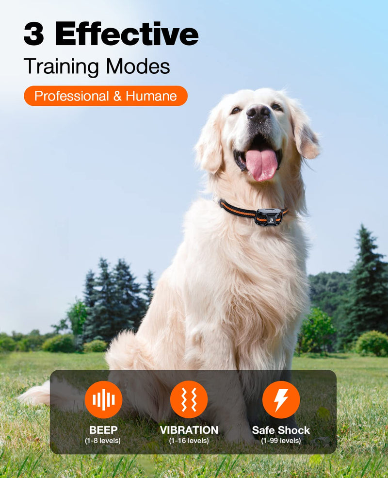 Bousnic Dog Shock Collar - 3300Ft Dog Training Collar with Remote for 5-120lbs Small Medium Large Dogs Rechargeable Waterproof e Collar with Beep (1-8), Vibration(1-16), Safe Shock(1-99) (Orange) - BeesActive Australia