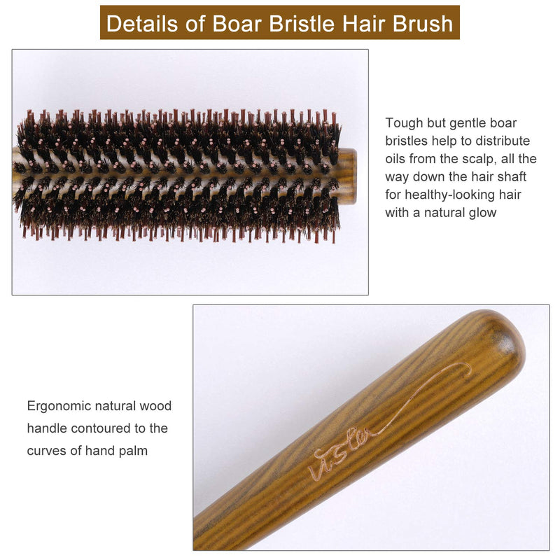 Boar Bristle Hairbrush Vista Round Hair Brush Wooden Handle Anti Static Hairbrush for Hair Styling, Drying, Curling - BeesActive Australia