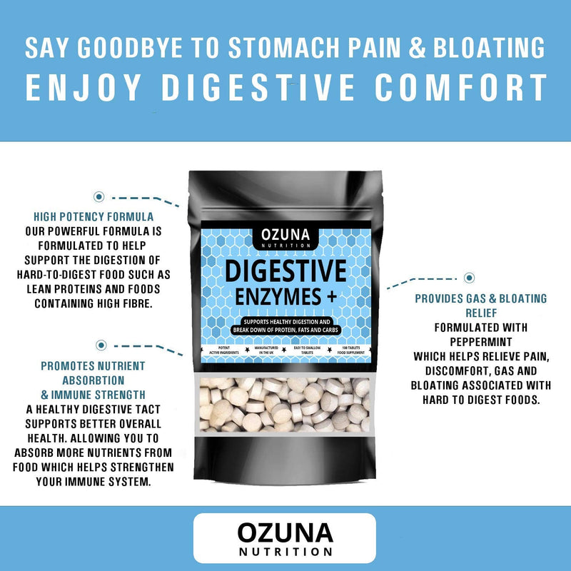 Digestive Enzymes Pills for Healthy Digestion Support, Gas & Bloating Relief with Betaine HCL & Peppermint, Healthy Gut - 100 Tablets - BeesActive Australia