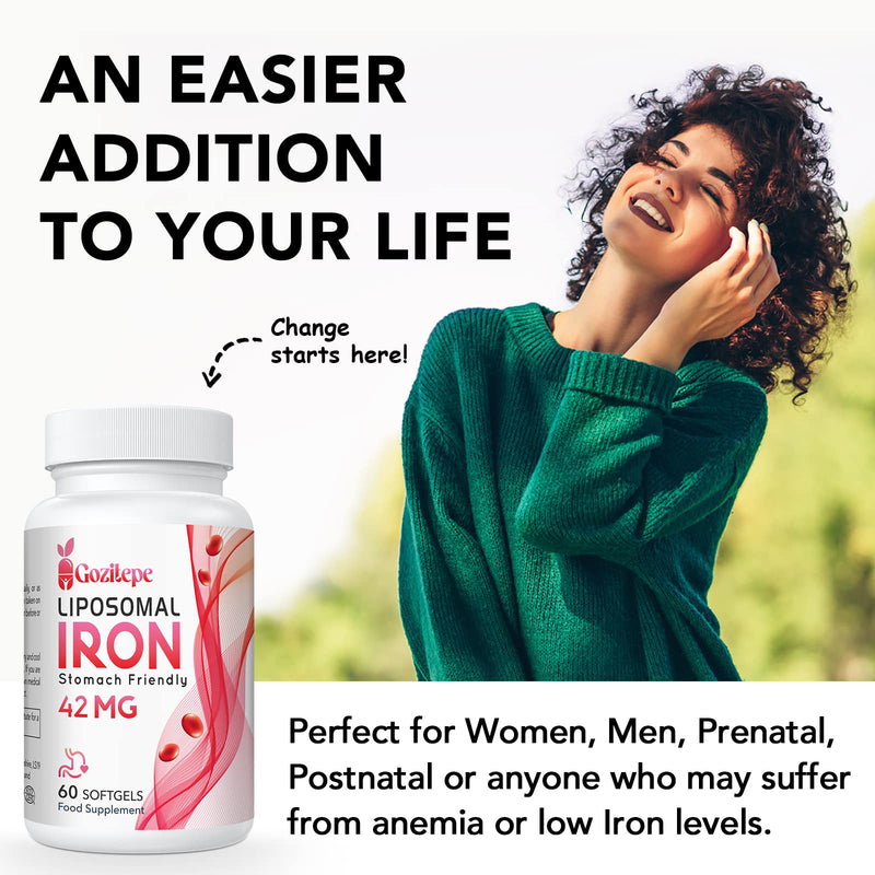 Liposomal Iron Supplement 42 mg (as Ferrous Sulfate) with Folic Acid and Vitamin B12, Increase Iron Levels for Adults, Superior Absorbed and Stomach Friendly (Pack of 1) 60 Count (Pack of 1) - BeesActive Australia