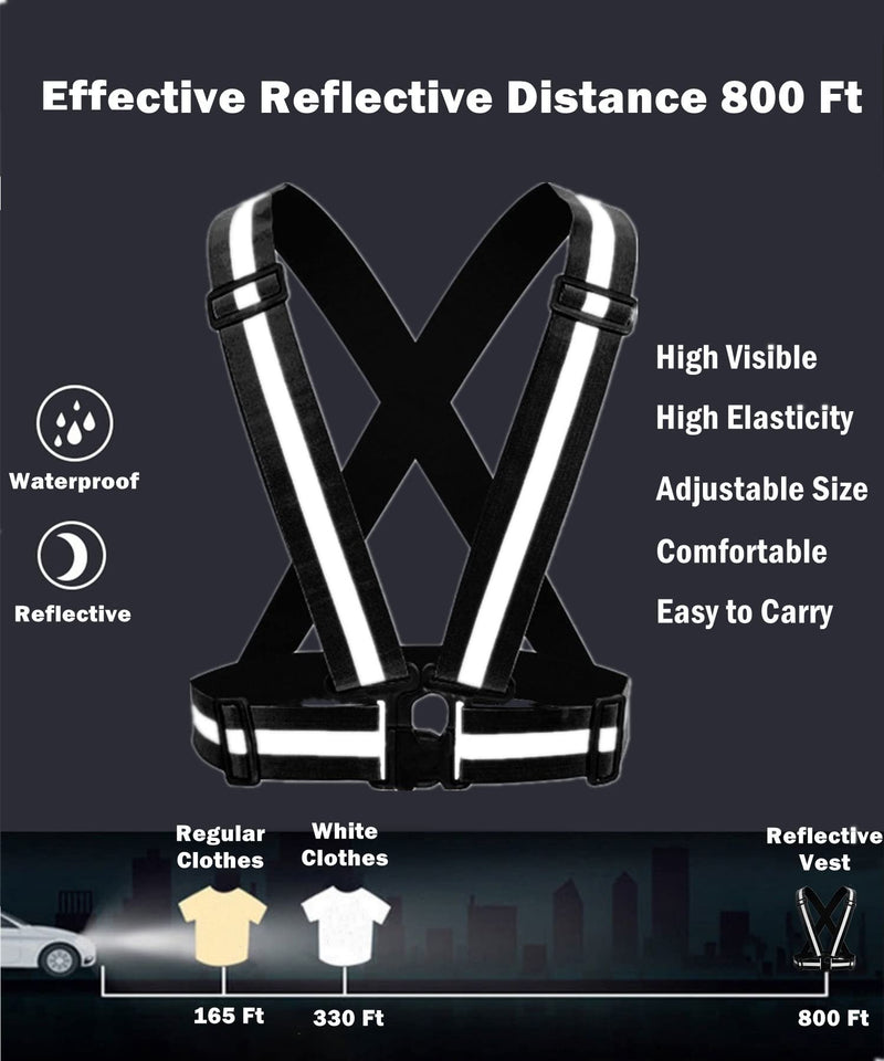 Reflective Vest 2 Pack, High Visibility Reflective Running Gear Safety Vest Straps for Men Women Kids for Night Running Walking Cycling (Black) - BeesActive Australia