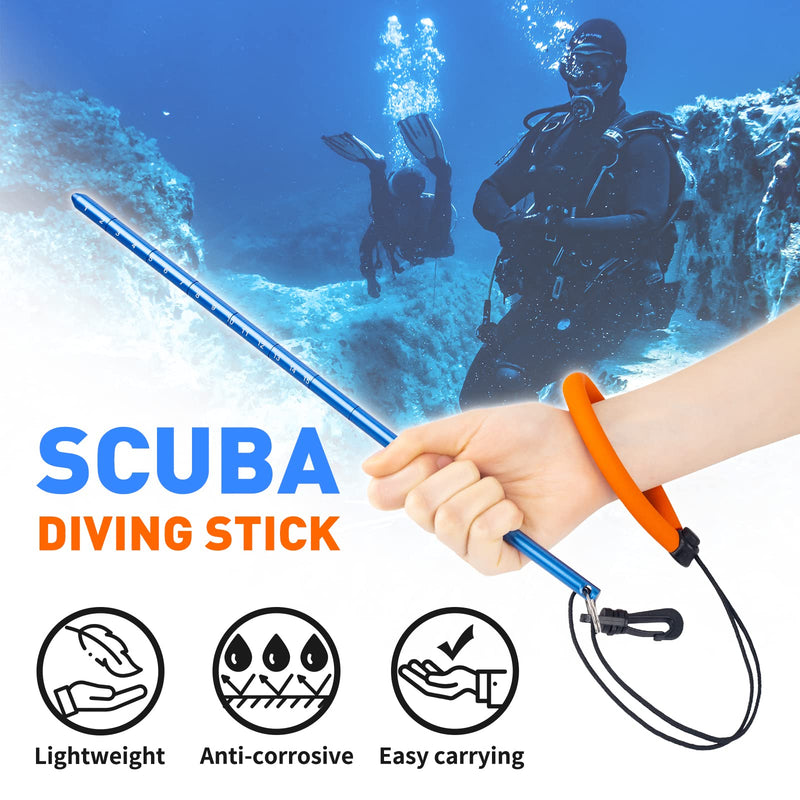 Pecihiko Scuba Diving Stick, 13'' Aluminium Alloy Lobster Tickle Stick Pointer Rod with Measurement, Adjustable Lanyard and Swivel Snap Bolt for Underwater Shaker Noise Maker Snorkeling Blue - BeesActive Australia