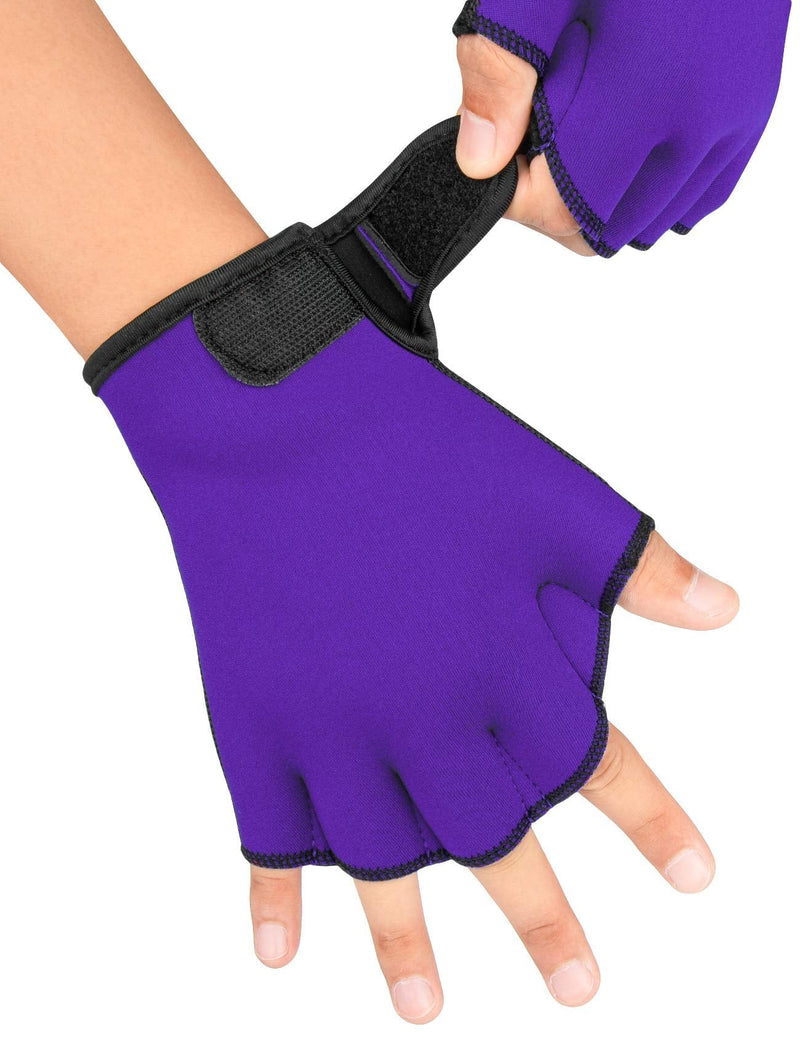 FitsT4 Aqua Gloves Webbed Paddle Swim Gloves Fitness Water Aerobics and Water Resistance Training for Men Women Children Purple Medium - BeesActive Australia