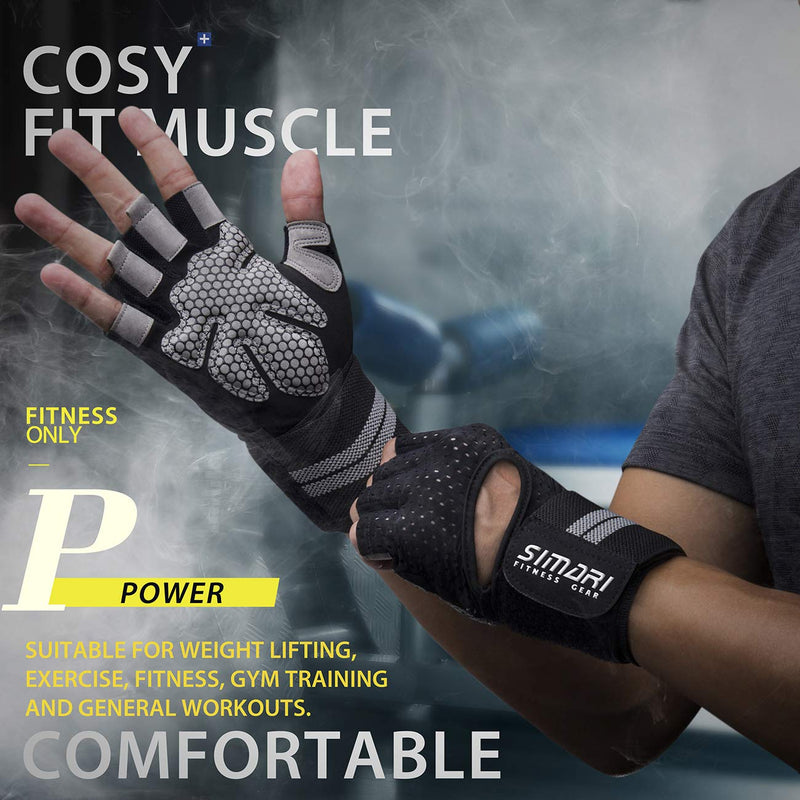 SIMARI Workout Gloves Mens and Women Weight Lifting Gloves with Wrist Wraps Support for Gym Training, Full Palm Protection for Fitness, Weightlifting, Exercise, Hanging, Pull ups Ashy Black Large - BeesActive Australia