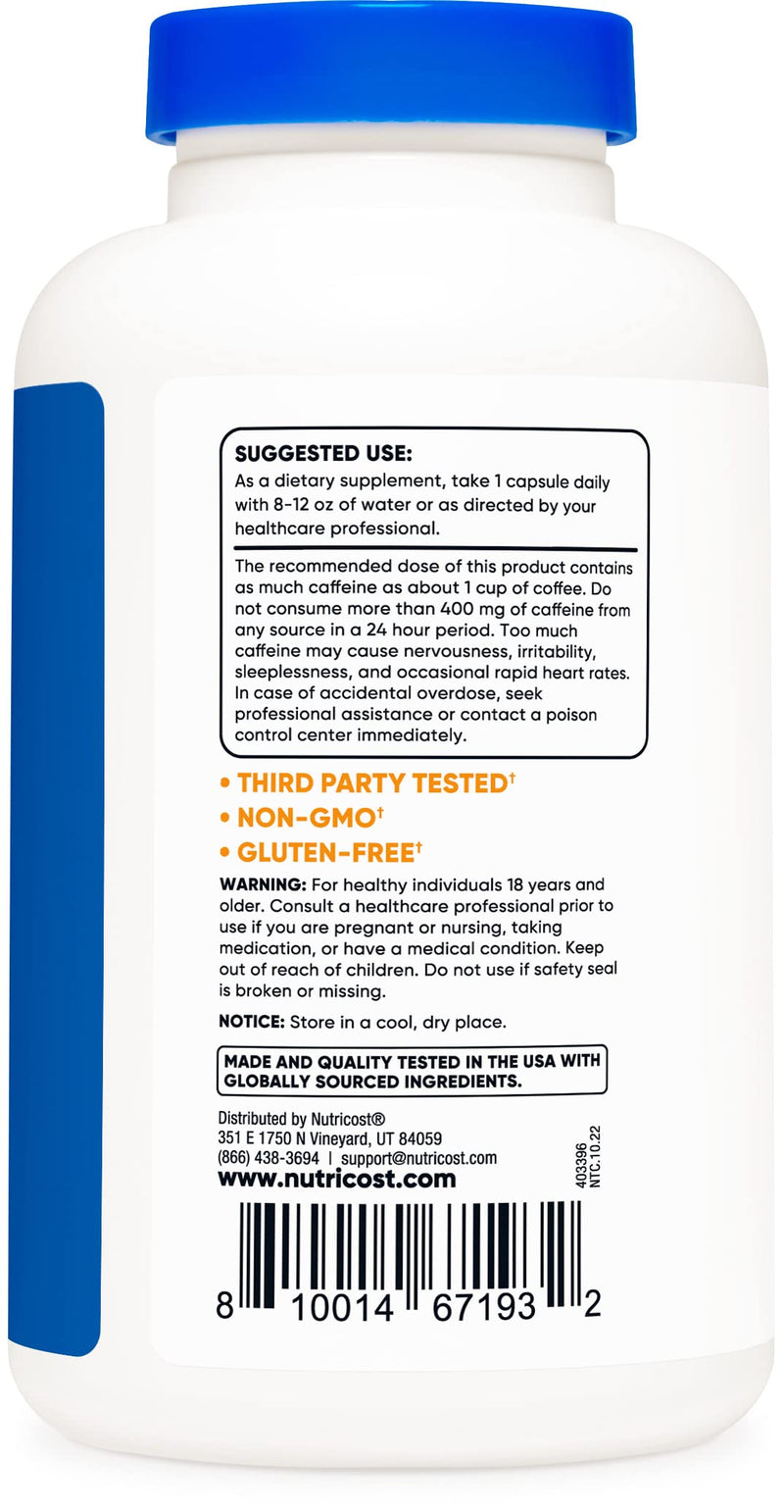Nutricost Caffeine with L-Theanine, 100mg of Each, 240 Capsules, 240 Servings - Non-GMO and Gluten Free - BeesActive Australia