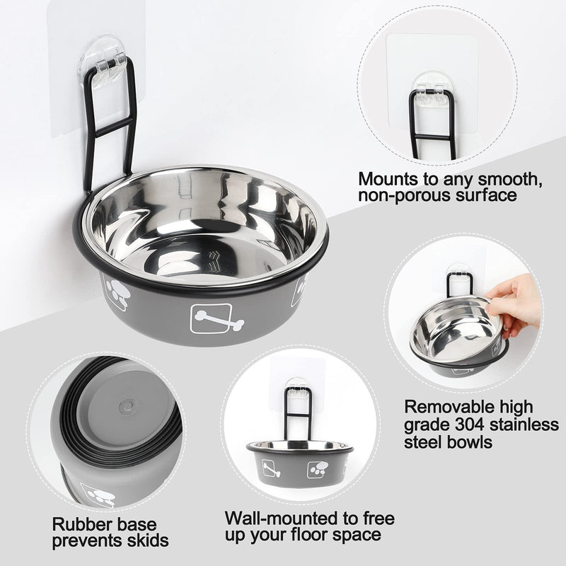 Torlam Elevated Cat Bowls, Wall Mounted Cat Food Dish, Raised Cat Food and Water Bowls, Stainless Steel Elevated Pet Bowls with Stand, Nonslip No Spill Pet Feeding Bowls (2 Packs) Grey - BeesActive Australia