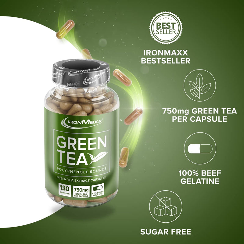 IronMaxx Green Tea Capsules, Green Tea Extract Tablets, 1 x 1 Bottle of 130 Capsules 1 Count (Pack of 130) - BeesActive Australia