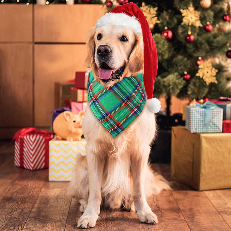 Malier 2 Pack Dog Bandana Christmas Classic Plaid Pets Scarf Triangle Bibs Kerchief Set Pet Costume Accessories Decoration for Small Medium Large Dogs Cats Pets Green + Red - BeesActive Australia