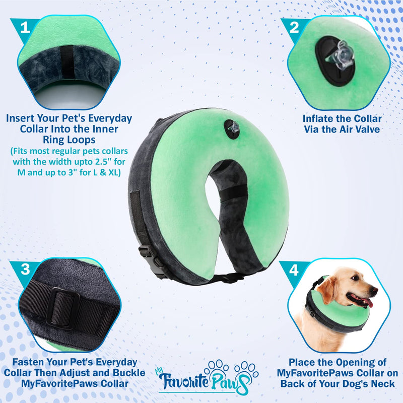 My Favorite Paws Soft Dog Cone, Dog Inflatable Recovery Collar with Adjustable Strap, Quick-Fill Air Valve, and Washable, Removable Cushion Cover for Spay, Neuter, Injuries, or Pet Grooming Medium - BeesActive Australia