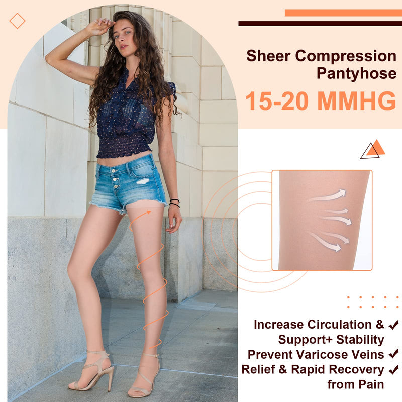 Heentan 4 Pairs Sheer Compression Pantyhose 15-20 Mmhg Lightweight Sheer Compression Stockings Graduated Support Sheer Panty Hose for Women Pregnant Large - BeesActive Australia